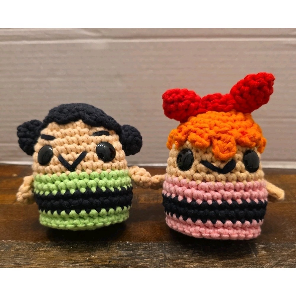 Completed The Woobles Powerpuff Girls Crochet Plush Lot Blossom & Buttercup